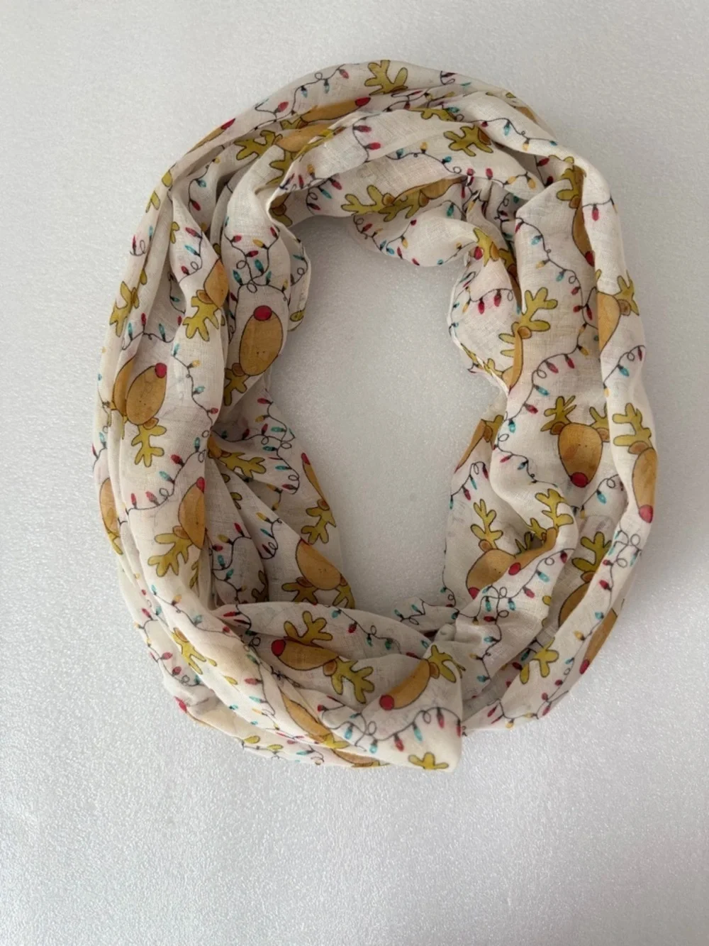 Festive Reindeer Christmas Lights Infinity Scarf Lightweight Holiday Wrap Gift